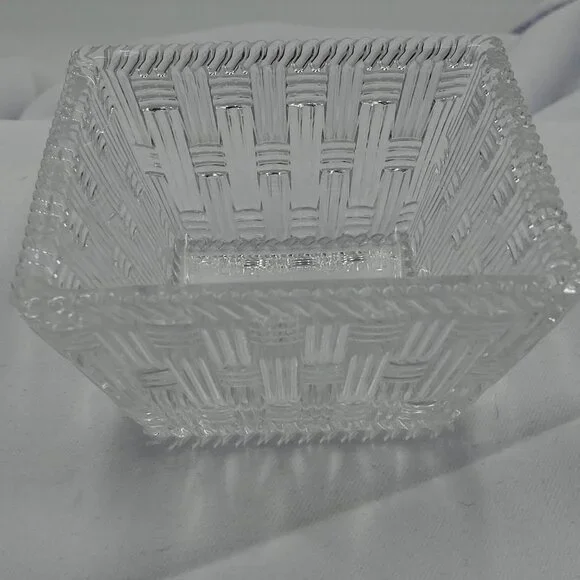 Tiffany & Co. Clear Crystal Basket Weave Design Square 4 inch bowl, pattern Wove